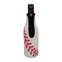 Baseball 12oz Long Neck Zipper Neoprene Bottle Coolie - CLOSEOUT
